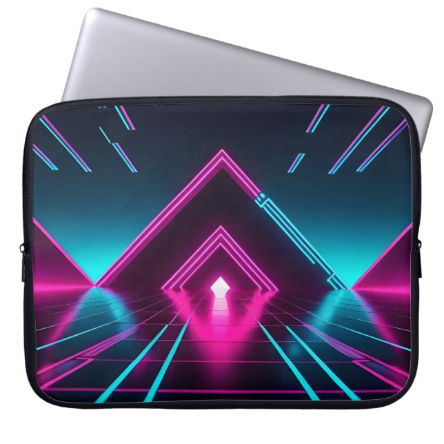 Funda Para Portátil Synthwave Neon Pyramid Tunnel Glowing Cyberpunk (Frente)