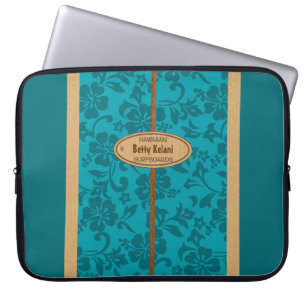 Funda Para Portátil Tabla hawaiana de madera hawaiana del monograma de
