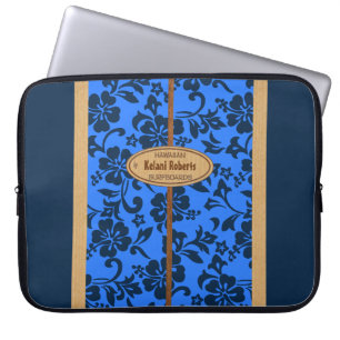 Funda Para Portátil Tabla hawaiana de madera hawaiana del monograma de