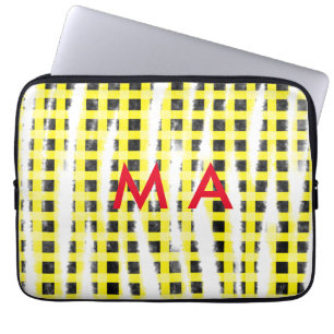 Funda Para Portátil tablero de verificación amarillo negro añadir nomb