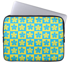 Funda Para Portátil Tablero floral a cuadros amarillo y azul