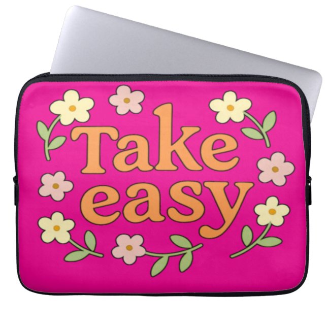 Funda Para Portátil Take Easy: Positive Retro Floral Illustration (Frente)