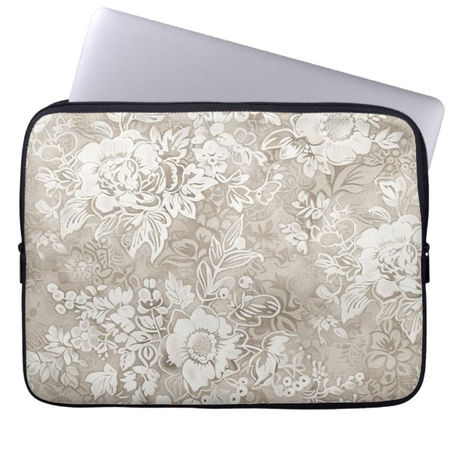 Funda Para Portátil Tan y Cream Floral (Frente)