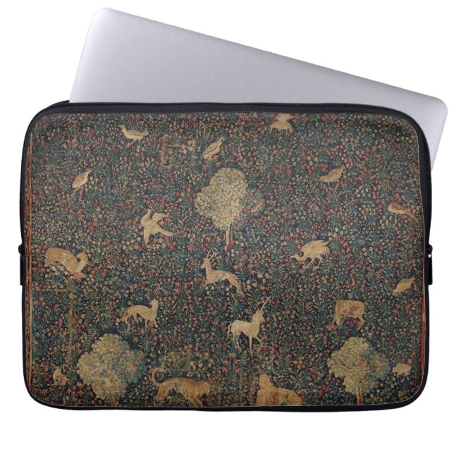 Funda Para Portátil Tapiz de Millefleurs con animales (Frente)