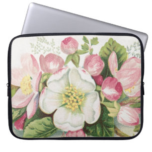 Funda Para Portátil Tarjeta de Navidad Vintage Retro, Flores de Manzan