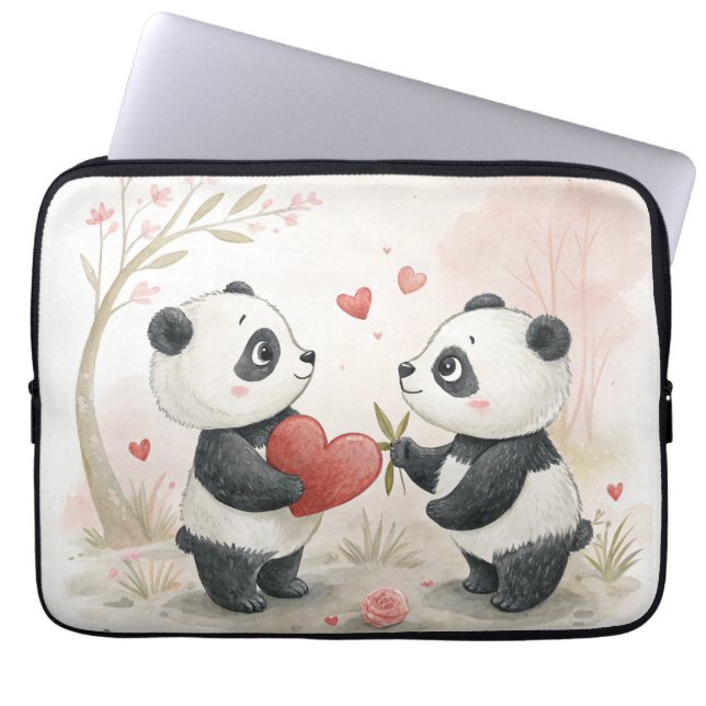 Funda Para Portátil Tarjeta Panda romántica (Frente)