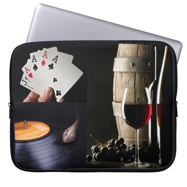 Funda Para Portátil Tarjetas, música y vino o las mangas de personaliz (Frente)