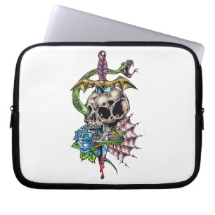 Funda Para Portátil Tatuaje de calavera y daga