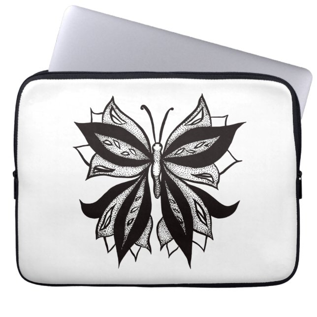 Funda Para Portátil Tatuaje Tribal Blanco Y Negro De Mariposa (Frente)