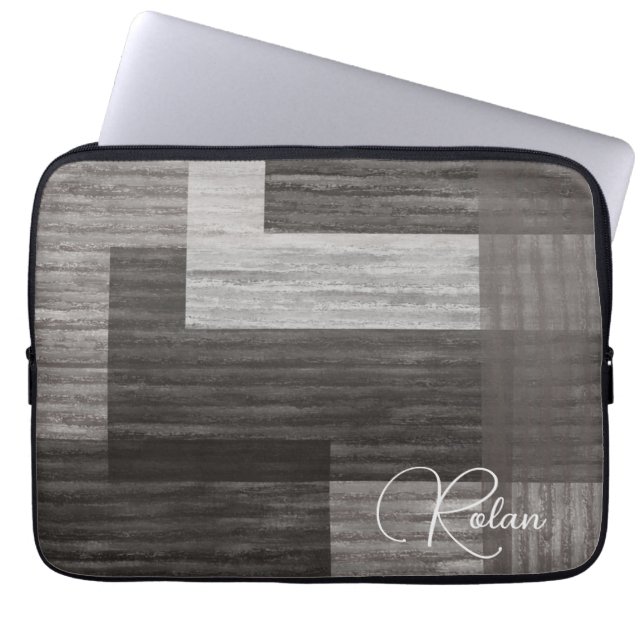 Funda Para Portátil Taupe Jean parche Work Faux Burlap (Frente)