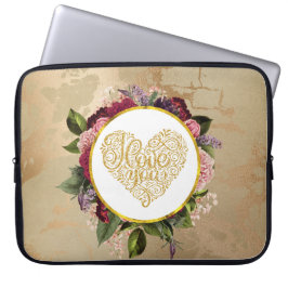 Funda Para Portátil Te amo el corazón dorado con marco floral