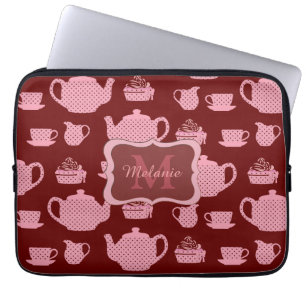 Funda Para Portátil Té De Punto De Polka Rosa Set De Borgoña Personali