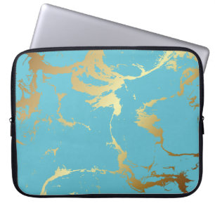 Funda Para Portátil Teal and Gold Marble Acrylic Painting Abstract Bac