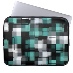 Funda Para Portátil Teal Green Blue Black White Abstract Plaid