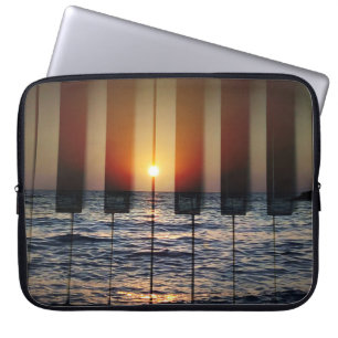 Funda Para Portátil Teclado de piano al atardecer: romance de isla gri