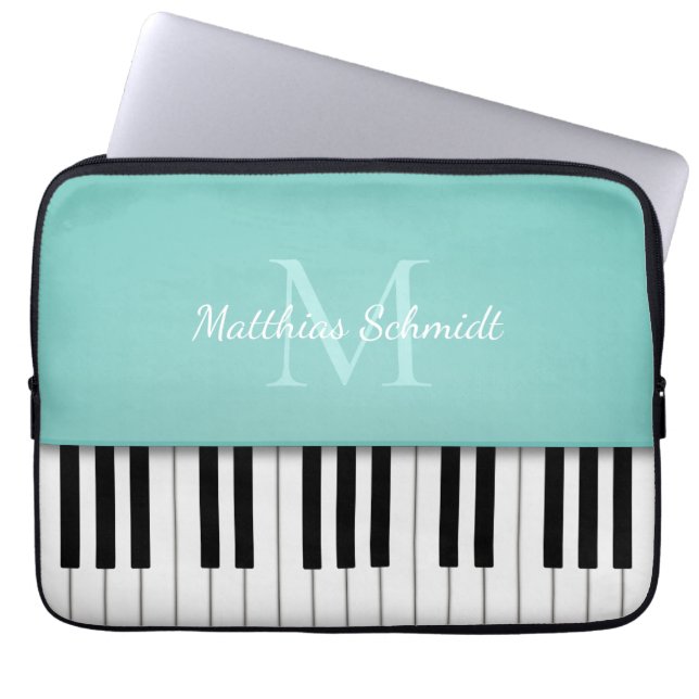 Funda Para Portátil Teclado de piano monogramado Aqua personalizado (Frente)