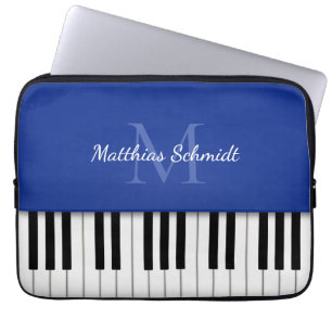 Funda Para Portátil Teclado de piano monogramado azul real personaliza