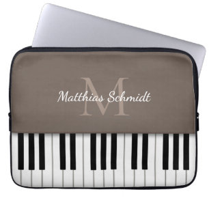 Funda Para Portátil Teclado de piano monogramado Mocha personalizada