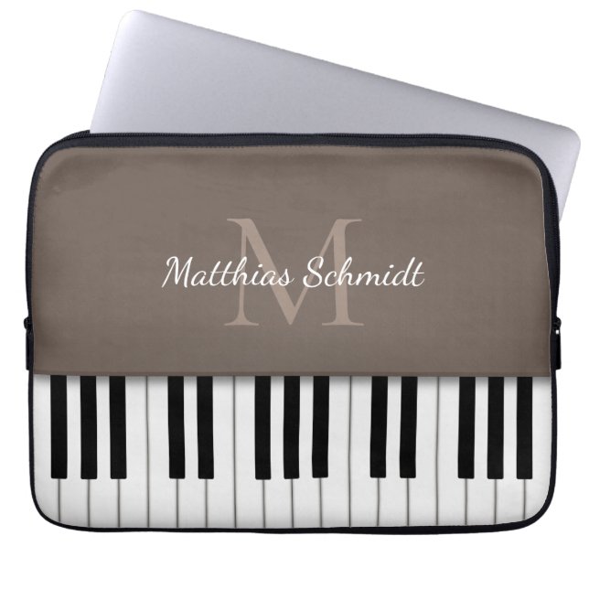 Funda Para Portátil Teclado de piano monogramado Mocha personalizada (Frente)