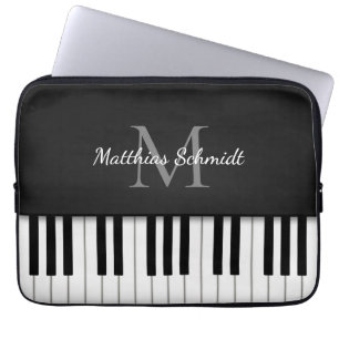 Funda Para Portátil Teclado de piano monogramado negro personalizado
