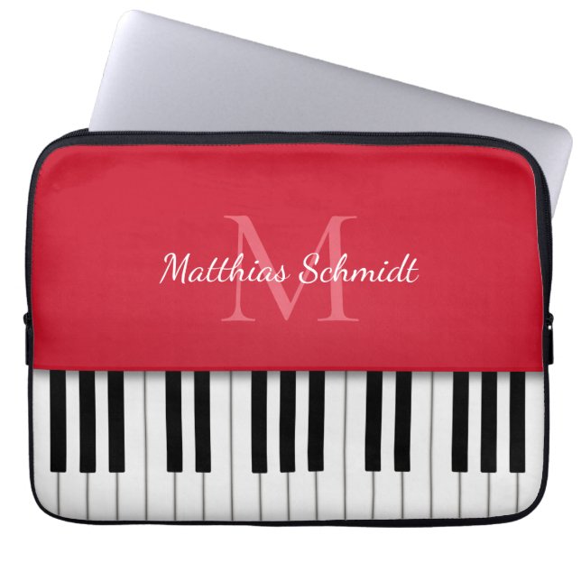 Funda Para Portátil Teclado de piano monogramado rojo personalizado (Frente)