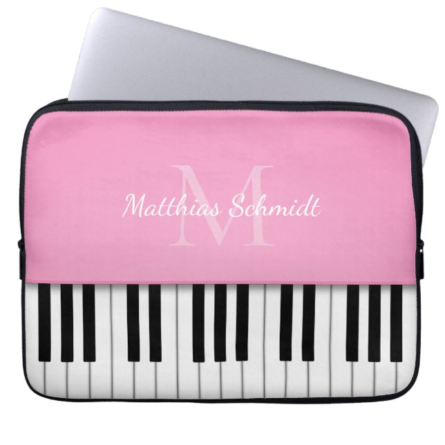 Funda Para Portátil Teclado de piano monogramado rosa personalizado (Frente)