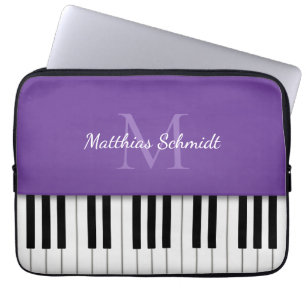 Funda Para Portátil Teclado Piano Monogramado Púrpura Personalizado