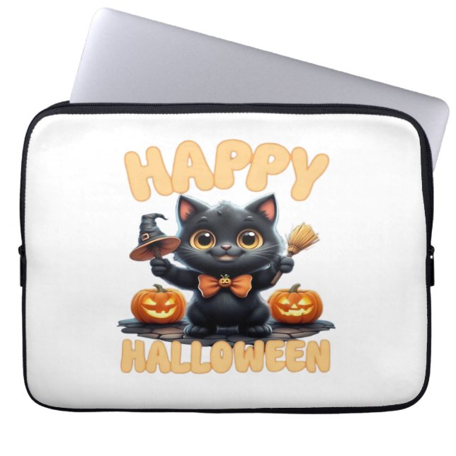 Funda Para Portátil Tee de gato fantasma, camiseta de Halloween, imbéc (Frente)