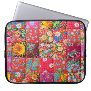 Funda Para Portátil Tejido de patchwork hecho a mano con patrón floral