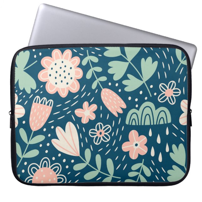 Funda Para Portátil Tejidos estilizados florales a mano. Patrón de foc (Frente)
