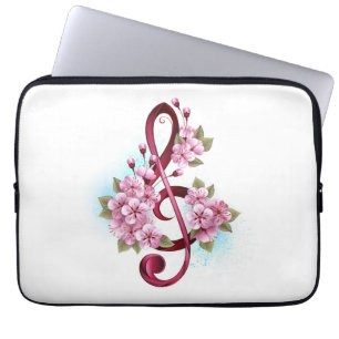 Funda Para Portátil Tejidos musicales notas de colores con flores de S