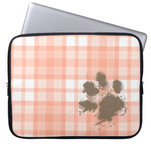Funda Para Portátil Tela escocesa anaranjada linda; Perro divertido