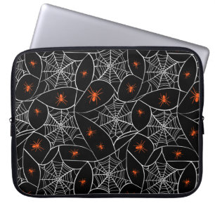 Funda Para Portátil telaraña de Halloween y fondo de arañas.