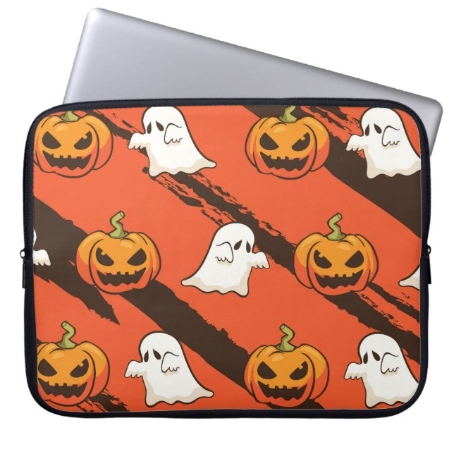 Funda Para Portátil Tema de la calabaza Halloween, patrón sin fisuras. (Frente)