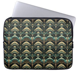 Funda Para Portátil Tema del Art Deco Esmeralda y Oro