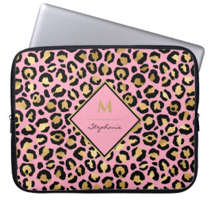 Funda Para Portátil Tendencias Negro Rosa y Leopardo Impreso en Oro M