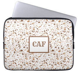 Funda Para Portátil Terrazzo Monograma Marrón y Beige y Blanco  