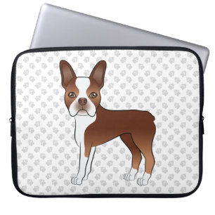 Funda Para Portátil Terrier de Boston de dibujos animados rojo y blanc