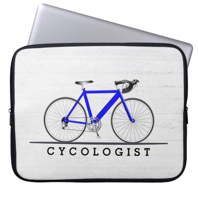Funda Para Portátil Texto del cicólogo con bicicleta azul (Frente)