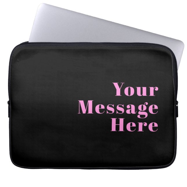 Funda Para Portátil Texto editable retro-moderno | Negro y rosa (Frente)