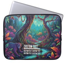 Funda Para Portátil Texto personalizado Bosque Místico Jaguar Colorido