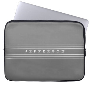Funda Para Portátil Texto Personalizado y franjas modernas   Gris y bl