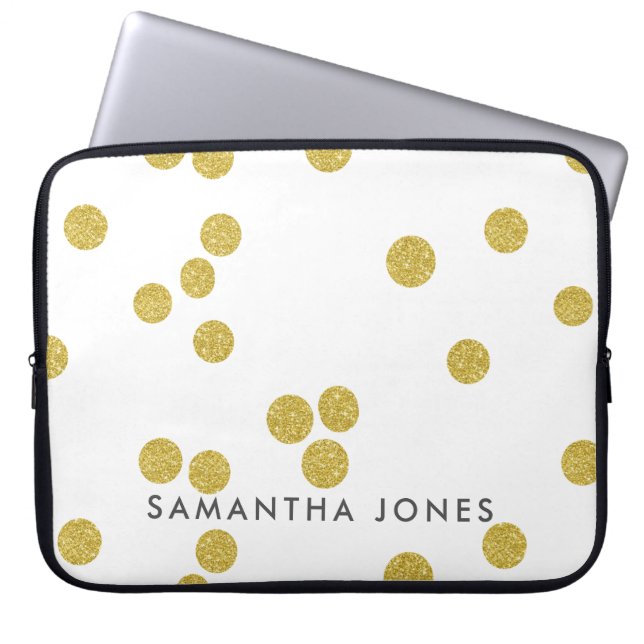 Funda Para Portátil Textura blanca Punto de polka de oro elegante (Frente)