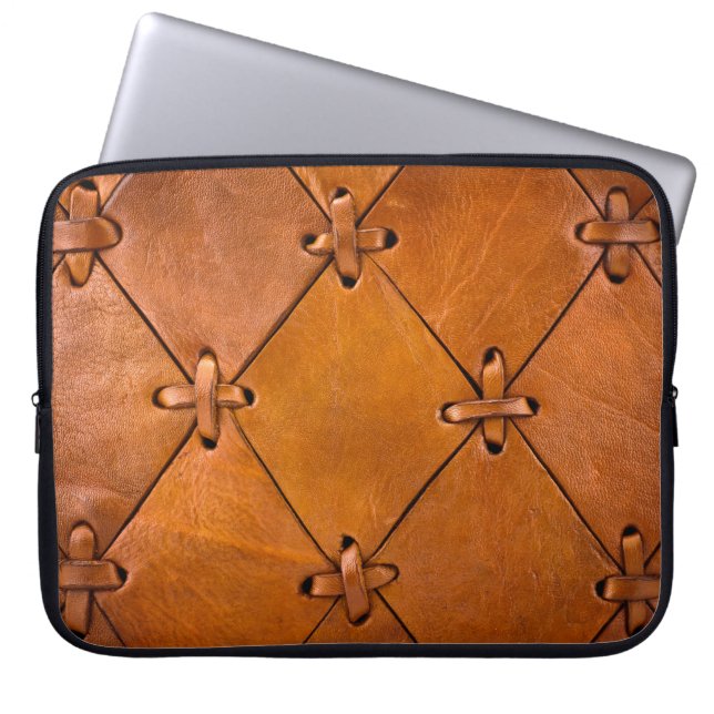 Funda Para Portátil Textura de cuero, detalle natural del selvage. (Frente)