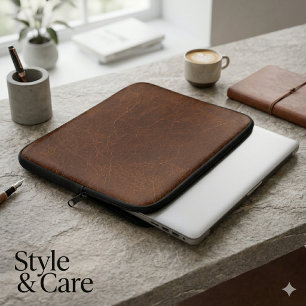 Funda Para Portátil Textura de cuero marrón elegante