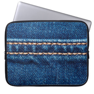 Funda Para Portátil Textura de denim azul con cierre de línea de costu