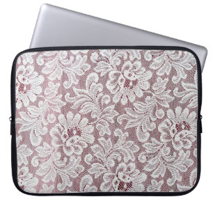 Funda Para Portátil Textura de encaje fino y elegante blanco con bea s