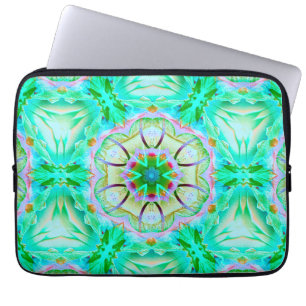 Funda Para Portátil Textura de grano verde claro, caleidoscopio florid