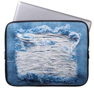Funda Para Portátil Textura de jeans de denim azul rotos con espacio p