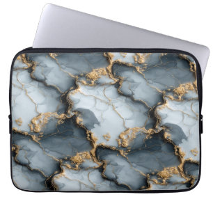 Funda Para Portátil Textura de mármol azul oscuro con venas de oro líq